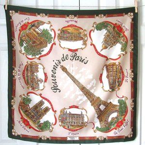 Vintage ROGER L PARIS Souvenir Scarf Green EIFFEL TOWER VERSAILLES SACRE COEUR